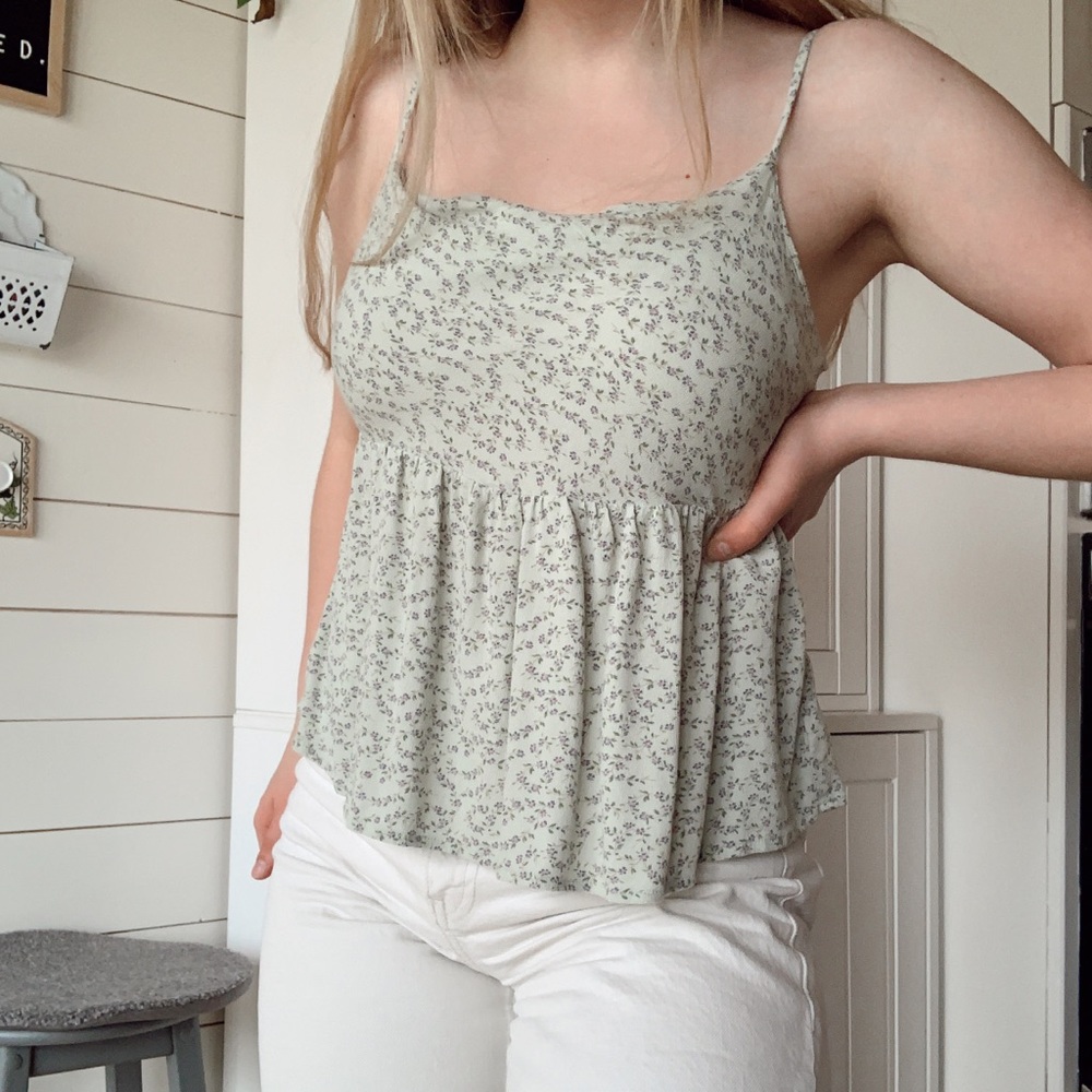 sage green American eagle summer blouse tank